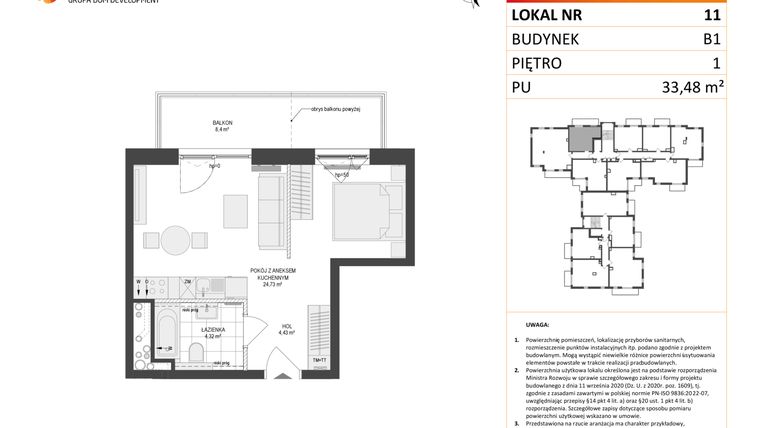 Rzut - Mieszkanie na sprzedaż 1 pokój o powierzchni 33,48 m² - numer 11 w Locus 2