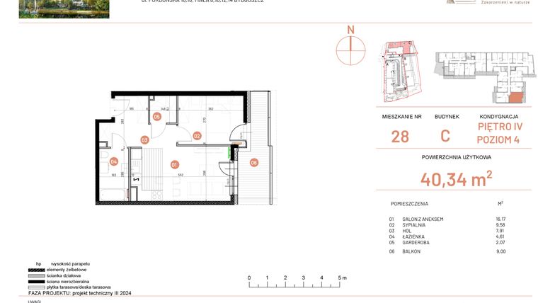 Rzut - Mieszkanie na sprzedaż 2 pokoje o powierzchni 40,34 m² - numer 18.28 w Osiedle Nowe Horyzonty etap II