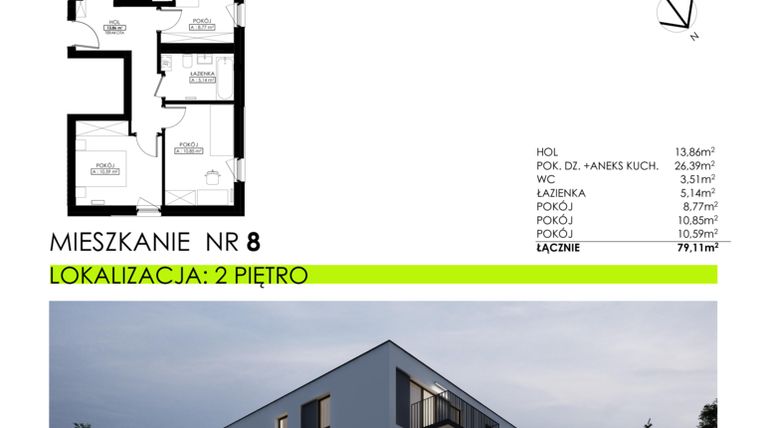 Rzut - Mieszkanie na sprzedaż 4 pokoje o powierzchni 79,11 m² - numer 8 w Apartamenty Eugeniusza