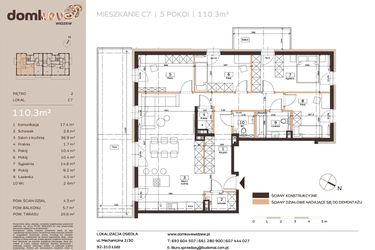 Rzut - Mieszkanie na sprzedaż 5 pokoi o powierzchni 110,3 m² - numer C7 w Domkove Widzew