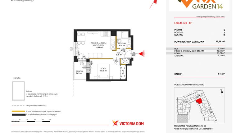 Rzut - Mieszkanie na sprzedaż 2 pokoje o powierzchni 36,16 m² - numer 37 w Viva Garden 14