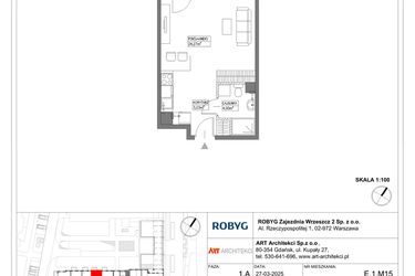 Rzut - Mieszkanie na sprzedaż 1 pokój o powierzchni 31,3 m² - numer E.1M15 w Nowa Wałowa bud. E