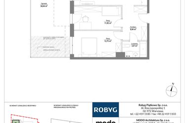 Rzut - Mieszkanie na sprzedaż 3 pokoje o powierzchni 61,33 m² - numer 0M03 w Piątkowo Residence