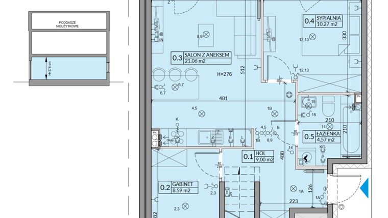 Rzut - Mieszkanie na sprzedaż 3 pokoje o powierzchni 53,49 m² - numer 66A w Domy na Witosa etap 2A i 2B