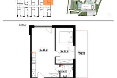 Rzut - Mieszkanie na sprzedaż 1 pokój o powierzchni 46,65 m² - numer A4.20 w Apartamenty Dźwirzyno