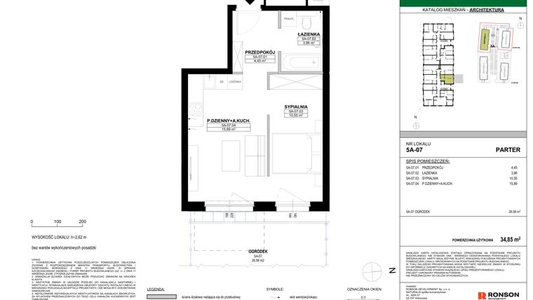 Rzut - Mieszkanie na sprzedaż 2 pokoje o powierzchni 34,85 m² - numer 5A-07 w Nowa Północ etap 2A