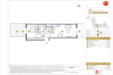 Rzut - Mieszkanie na sprzedaż 2 pokoje o powierzchni 44,32 m² - numer A45 w Apartamenty Beethovena