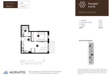 Rzut - Mieszkanie na sprzedaż 2 pokoje o powierzchni 39,12 m² - numer 2.B.0.04 w Murapol Corfa