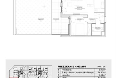Rzut - Mieszkanie na sprzedaż 2 pokoje o powierzchni 46,31 m² - numer 4.00.A04 w Ogrody Andersa III