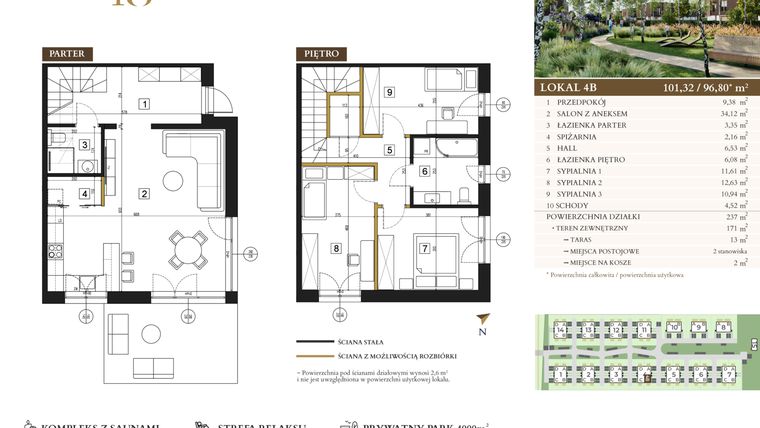 Rzut - Mieszkanie na sprzedaż 4 pokoje o powierzchni 96,8 m² - numer 4B w Lawinowa 18