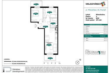 Rzut - Mieszkanie na sprzedaż 3 pokoje o powierzchni 57,29 m² - numer B36 w Milczańska 18
