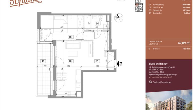 Rzut - Mieszkanie na sprzedaż 2 pokoje o powierzchni 49,89 m² - numer A24 w Goplana
