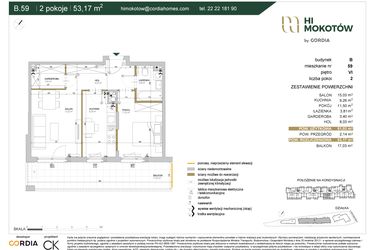 Rzut - Mieszkanie na sprzedaż 2 pokoje o powierzchni 51,07 m² - numer A1.B.59 w Hi Mokotów