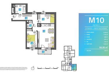 Rzut - Mieszkanie na sprzedaż 3 pokoje o powierzchni 67,73 m² - numer M10 w Mi9