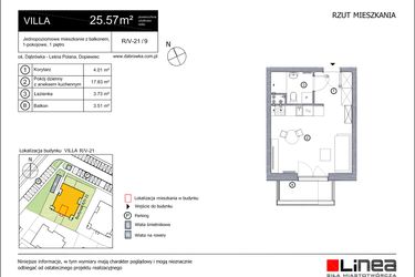 Rzut - Mieszkanie na sprzedaż 1 pokój o powierzchni 25,57 m² - numer R_V-21_9 w os. Dąbrówka – Leśna Polana