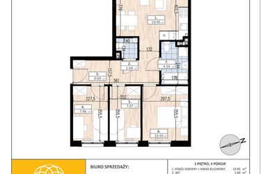 Rzut - Mieszkanie na sprzedaż 4 pokoje o powierzchni 60,3 m² - numer A2/1/3 w ACCANTO