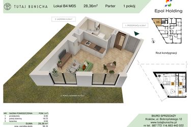Rzut - Mieszkanie na sprzedaż 1 pokój o powierzchni 28,36 m² - numer B4.M5 w Tutaj Bunscha