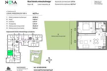 Rzut - Mieszkanie na sprzedaż 2 pokoje o powierzchni 42,71 m² - numer 4 w Nova Radiostacja