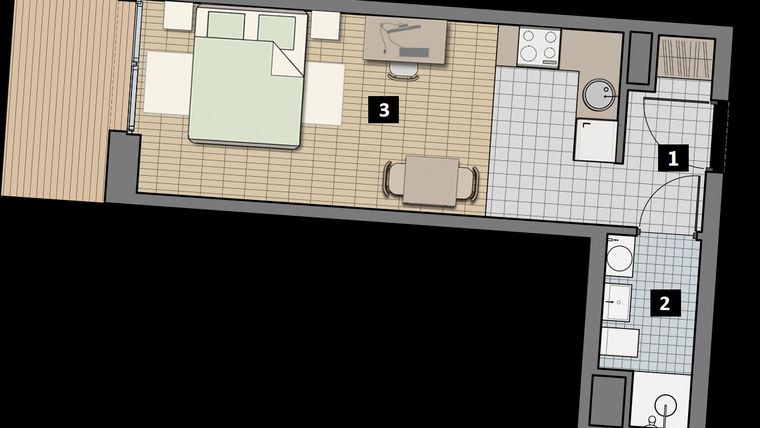 Rzut - Mieszkanie na sprzedaż 1 pokój o powierzchni 25 m² - numer 2.3B w City Łobzów