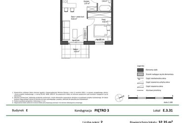 Rzut - Mieszkanie na sprzedaż 2 pokoje o powierzchni 32,35 m² - numer E.3.31 w Nowy Świat Ostoja etap II - EFG