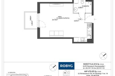 Rzut - Mieszkanie na sprzedaż 1 pokój o powierzchni 31,76 m² - numer RM/2A/G/1/4 w Rytm Mokotowa - etap 2A