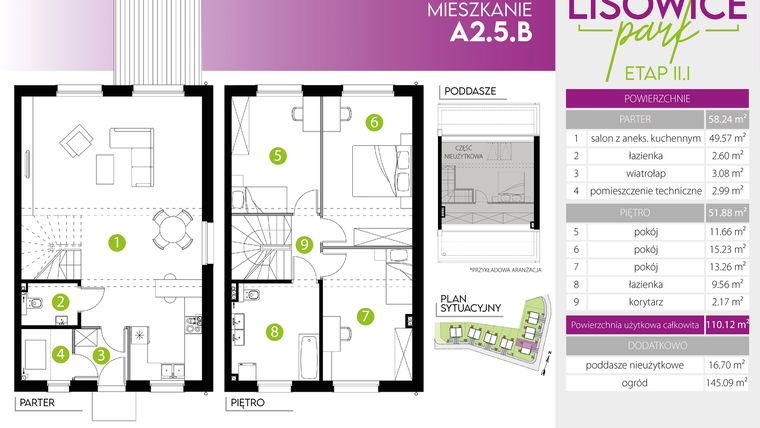 Rzut - Mieszkanie na sprzedaż 4 pokoje o powierzchni 110,12 m² - numer A.2.5.B w Lisowice Milo Dobry Deweloper