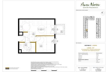 Rzut - Mieszkanie na sprzedaż 2 pokoje o powierzchni 41,98 m² - numer 127 w Aura Nova etap II