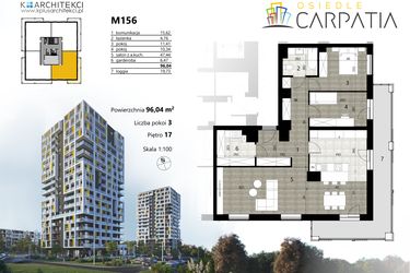 Rzut - Mieszkanie na sprzedaż 4 pokoje o powierzchni 96,02 m² - numer A2.156 w Osiedle Carpatia Etap II