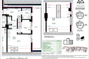 Rzut - Mieszkanie na sprzedaż 3 pokoje o powierzchni 74,18 m² - numer K.21 w Enklawa Polany etap II