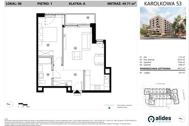 Rzut - Mieszkanie na sprzedaż 2 pokoje o powierzchni 49,71 m² - numer A.01.L.06 w ReVola