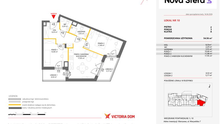 Rzut - Mieszkanie na sprzedaż 3 pokoje o powierzchni 54,56 m² - numer 10 w Miasteczko Nova Sfera 4