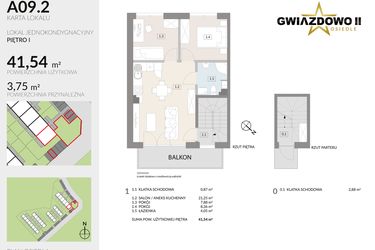 Rzut - Mieszkanie na sprzedaż 3 pokoje o powierzchni 45,29 m² - numer A9.2 w Gwiazdowo II