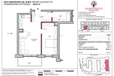 Rzut - Mieszkanie na sprzedaż 2 pokoje o powierzchni 48,92 m² - numer B.72 w Apartamenty Grójeckie Ogrody