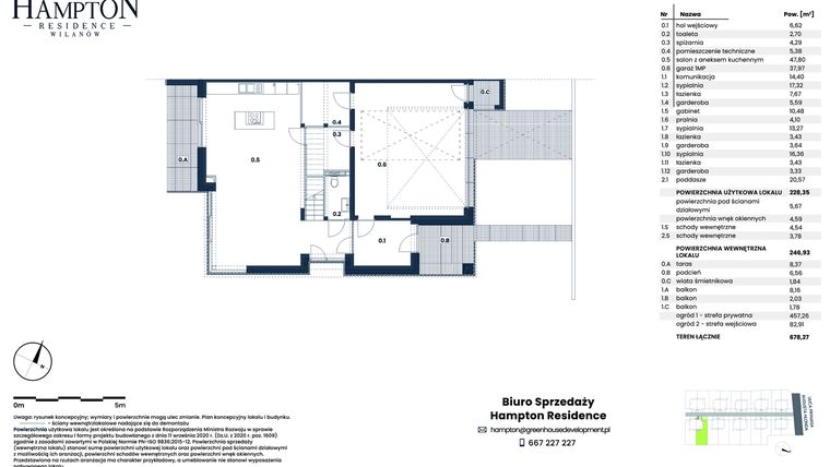 Rzut - Dom na sprzedaż 4 pokoje o powierzchni 228,35 m² - numer HB6B w Hampton Residence Wilanów