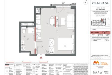 Rzut - Mieszkanie na sprzedaż 1 pokój o powierzchni 29,47 m² - numer A.06.01 w Żelazna 54