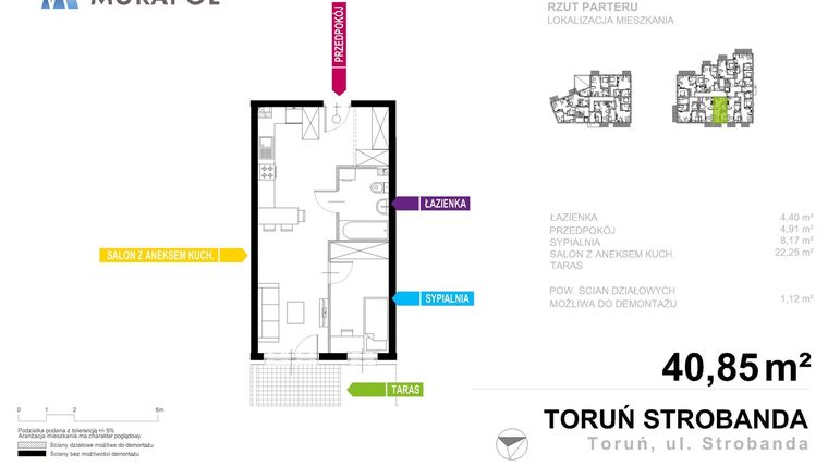 Rzut - Mieszkanie na sprzedaż 2 pokoje o powierzchni 40,85 m² - numer 2.A.0.03 w Murapol Osiedle Smart