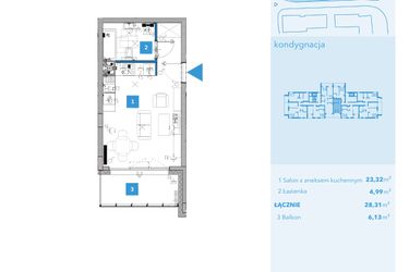 Rzut - Mieszkanie na sprzedaż 1 pokój o powierzchni 28,31 m² - numer 33 w Apartamenty Macadamia