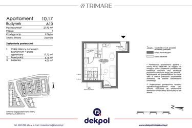 Rzut - Mieszkanie na sprzedaż 1 pokój o powierzchni 27,93 m² - numer 10.17 w Trimare