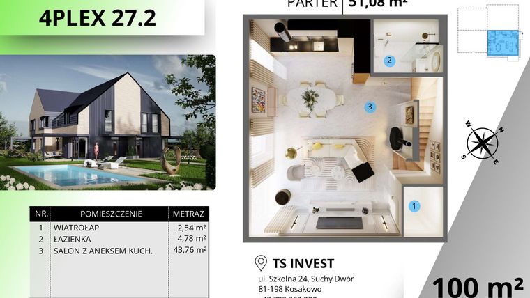 Rzut - Dom na sprzedaż 4 pokoje o powierzchni 100,77 m² - numer 27.2 w Tesoro Golf Park
