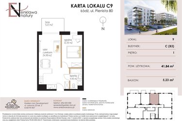 Rzut - Mieszkanie na sprzedaż 2 pokoje o powierzchni 41,84 m² - numer C9 w Enklawa Natury