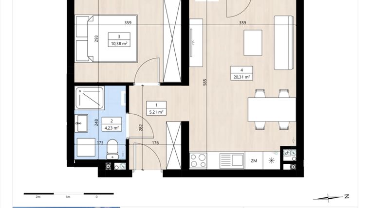 Rzut - Mieszkanie na sprzedaż 2 pokoje o powierzchni 40,13 m² - numer B4/2/32 w MONTANO