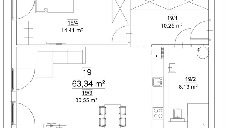 Rzut - Mieszkanie na sprzedaż 2 pokoje o powierzchni 63,34 m² - numer 19 w Osiedle Teatralne 19