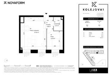 Rzut - Mieszkanie na sprzedaż 2 pokoje o powierzchni 46,42 m² - numer A-01-07 w Kolejova 1