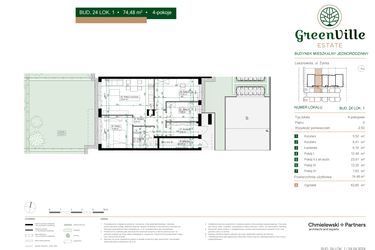 Rzut - Mieszkanie na sprzedaż 4 pokoje o powierzchni 74,48 m² - numer 24.1 w Green Ville