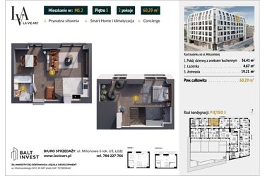 Rzut - Mieszkanie na sprzedaż 2 pokoje o powierzchni 60,29 m² - numer M5.2 w La Vie Art