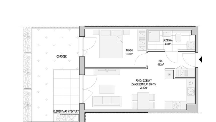 Rzut - Mieszkanie na sprzedaż 2 pokoje o powierzchni 42,64 m² - numer WO/T/13/11 w Wiszące Ogrody
