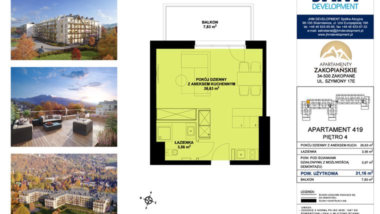 Rzut - Mieszkanie na sprzedaż 1 pokój o powierzchni 31,28 m² - numer 419 w Apartamenty Zakopiańskie
