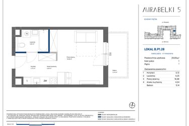 Rzut - Mieszkanie na sprzedaż 1 pokój o powierzchni 28,69 m² - numer B.P1.28 w Mirabelki 5