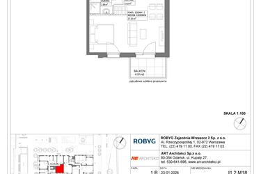 Rzut - Mieszkanie na sprzedaż 1 pokój o powierzchni 34,7 m² - numer I1.2M18 w Nowa Wałowa bud. I1
