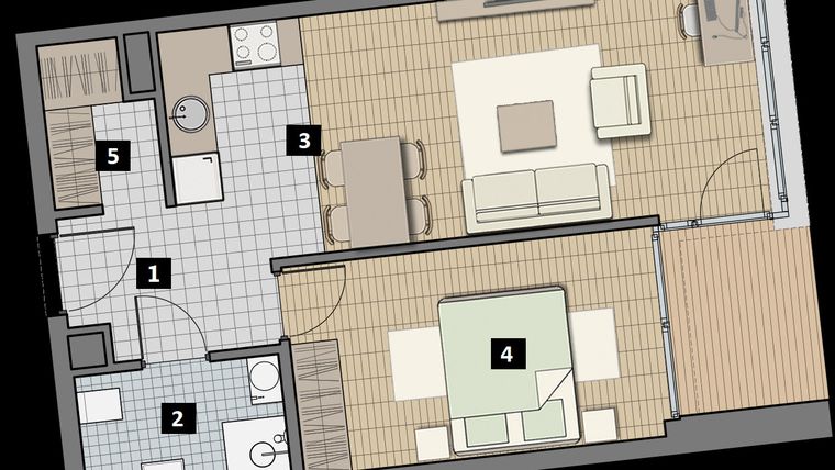 Rzut - Mieszkanie na sprzedaż 2 pokoje o powierzchni 46 m² - numer 2.14C w City Łobzów